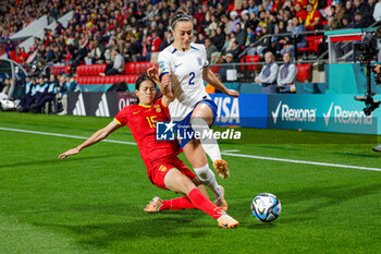 2023-08-01 - Qiaozhu Chen (15) of China slides in and tackles Lucy Bronze (2) of England during the 2023 FIFA Women’s World Cup, Group D football match between China and England on 1 August 2023 at Hindmarsh Stadium in Adelaide, Australia - FOOTBALL - WOMEN'S WORLD CUP 2023 - CHINA V ENGLAND - FIFA WORLD CUP - SOCCER