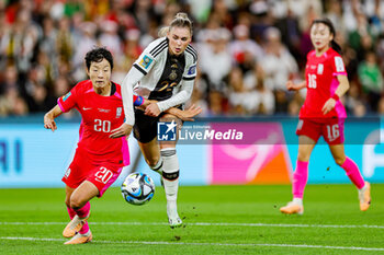 2023-08-03 - Kim Hye-ri (20) of Korea Republic tackles Jule Brand (22) of Germany during the 2023 FIFA Women’s World Cup, Group H football match between Korea Republic and Germany on 3 August 2023 at Brisbane Stadium in Brisbane, Australia - FOOTBALL - WOMEN'S WORLD CUP 2023 - KOREA REPUBLIC V GERMANY - FIFA WORLD CUP - SOCCER