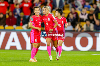 2023-08-03 - Cho So-hyun (8) of Korea Republic scores a goal and celebrates 1-0 during the 2023 FIFA Women’s World Cup, Group H football match between Korea Republic and Germany on 3 August 2023 at Brisbane Stadium in Brisbane, Australia - FOOTBALL - WOMEN'S WORLD CUP 2023 - KOREA REPUBLIC V GERMANY - FIFA WORLD CUP - SOCCER