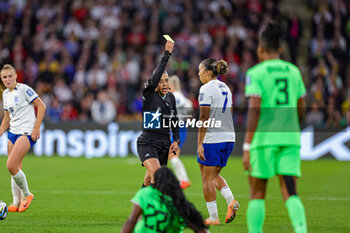 2023-08-07 - Lauren James (7) of England gets a yellow card during the 2023 FIFA Women’s World Cup, Round of 16 football match between England and Nigeria on 7 August 2023 at Brisbane Stadium in Brisbane, Australia - FOOTBALL - WOMEN'S WORLD CUP 2023 - ENGLAND V NIGERIA - FIFA WORLD CUP - SOCCER
