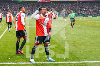 2023-01-22 - Igor Paixao of Feyenoord celebrating scoring his sides first goal 1-0 during the Netherlands championship Eredivisie football match between Feyenoord and Ajax on January 22, 2023 at Stadion Feijenoord in Rotterdam, Netherlands - FOOTBALL - NETHERLANDS CHAMP - FEYENOORD V AJAX - NETHERLANDS EREDIVISIE - SOCCER