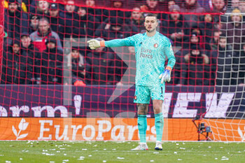 2023-01-22 - Justin Bijlow of Feyenoord during the Netherlands championship Eredivisie football match between Feyenoord and Ajax on January 22, 2023 at Stadion Feijenoord in Rotterdam, Netherlands - FOOTBALL - NETHERLANDS CHAMP - FEYENOORD V AJAX - NETHERLANDS EREDIVISIE - SOCCER