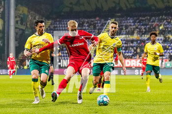 2023-04-16 - Jens Odgaard of AZ and Ximo Navarro, Ivo Pinto of Fortuna Sittard during the Netherlands championship Eredivisie football match between Fortuna Sittard and AZ on April 16, 2023 at the Fortuna Sittard Stadion in Sittard, Netherlands - FOOTBALL - NETHERLANDS CHAMP - FORTUNA SITTARD V AZ - NETHERLANDS EREDIVISIE - SOCCER