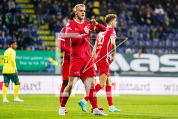 2023-04-16 - Jens Odgaard of AZ celebrates after his goal 0-1 during the Netherlands championship Eredivisie football match between Fortuna Sittard and AZ on April 16, 2023 at the Fortuna Sittard Stadion in Sittard, Netherlands - FOOTBALL - NETHERLANDS CHAMP - FORTUNA SITTARD V AZ - NETHERLANDS EREDIVISIE - SOCCER