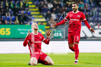 2023-04-16 - Jens Odgaard of AZ celebrates after his goal 0-1 during the Netherlands championship Eredivisie football match between Fortuna Sittard and AZ on April 16, 2023 at the Fortuna Sittard Stadion in Sittard, Netherlands - FOOTBALL - NETHERLANDS CHAMP - FORTUNA SITTARD V AZ - NETHERLANDS EREDIVISIE - SOCCER