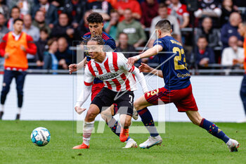 2023-04-23 - Xavi Simons of PSV and Jorge Sanchez, Steven Berghuis of Ajax during the Netherlands championship Eredivisie football match between PSV and Ajax on April 23, 2023 at Philips Stadion in Eindhoven, Netherlands - FOOTBALL - NETHERLANDS CHAMP - PSV V AJAX - NETHERLANDS EREDIVISIE - SOCCER
