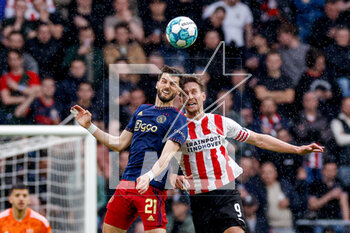 2023-04-23 - Florian Grillitsch of Ajax battle for possession with Luuk de Jong of PSV during the Netherlands championship Eredivisie football match between PSV and Ajax on April 23, 2023 at Philips Stadion in Eindhoven, Netherlands - FOOTBALL - NETHERLANDS CHAMP - PSV V AJAX - NETHERLANDS EREDIVISIE - SOCCER