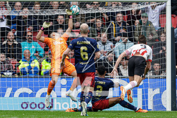2023-04-23 - Luuk de Jong of PSV scores a header during the Netherlands championship Eredivisie football match between PSV and Ajax on April 23, 2023 at Philips Stadion in Eindhoven, Netherlands - FOOTBALL - NETHERLANDS CHAMP - PSV V AJAX - NETHERLANDS EREDIVISIE - SOCCER