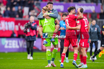 2023-10-29 - Goalkeeper Lars Unnerstall and Mees Hilgers of FC Twente celebrate the win during the Netherlands championship Eredivisie football match between FC Twente and Feyenoord on October 29, 2023 at De Grolsch Veste in Enschede, Netherlands - FOOTBALL - NETHERLANDS CHAMP - TWENTE V FEYENOORD - NETHERLANDS EREDIVISIE - SOCCER