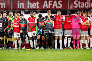 2023-10-29 - Players of NEC, players of AZ protecting the privacy of Bas Dost of NEC who is down on the ground during the Netherlands championship Eredivisie football match between AZ and NEC on October 29, 2023 at AFAS Stadion in Alkmaar, Netherlands - FOOTBALL - NETHERLANDS CHAMP - AZ V NEC - NETHERLANDS EREDIVISIE - SOCCER