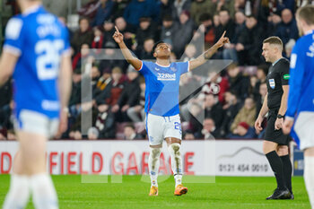 2023-02-01 - Alfredo Morelos of Rangers celebrates after scoring the opening goal 0-1 during the Scottish championship, Cinch SPFL Premiership football match between Heart of Midlothian and Rangers on February 1, 2023 at Tynecastle Park in Edinburgh, Scotland - FOOTBALL - SCOTTISH CHAMP - HEART OF MIDLOTHIAN V RANGERS - SCOTTISH PREMIERSHIP - SOCCER