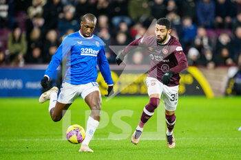 2023-02-01 - Glen Kamara of Rangers and Josh Ginnelly of Hearts during the Scottish championship, Cinch SPFL Premiership football match between Heart of Midlothian and Rangers on February 1, 2023 at Tynecastle Park in Edinburgh, Scotland - FOOTBALL - SCOTTISH CHAMP - HEART OF MIDLOTHIAN V RANGERS - SCOTTISH PREMIERSHIP - SOCCER