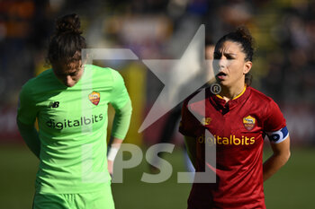 2023-01-29 - Camelia Ceasar and Elisa Bartoli of AS Roma Women  during the 15th day of the Serie A Championship between A.S. Roma Women and U.S. Sassuolo Calcio Femminile at the Stadio Tre Fontane on 29th of January, 2023 in Rome, Italy. - AS ROMA VS US SASSUOLO - ITALIAN SERIE A WOMEN - SOCCER