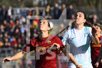 2023-02-11 - Emilie Bosshard Haavi of A.S. Roma and Marta Teresa Pandini of F.C. Inter Women during the 17th day of the Serie A Championship between A.S. Roma Women and F.C. Inter Women at the Stadio Tre Fontane on 11th of February, 2023 in Rome, Italy. - AS ROMA VS INTER - FC INTERNAZIONALE - ITALIAN SERIE A WOMEN - SOCCER