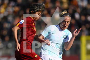 2023-02-11 - Valentina Giacinti of AS Roma Women and Stefanie Van Der Gragt of F.C. Inter Women during the 17th day of the Serie A Championship between A.S. Roma Women and F.C. Inter Women at the Stadio Tre Fontane on 11th of February, 2023 in Rome, Italy. - AS ROMA VS INTER - FC INTERNAZIONALE - ITALIAN SERIE A WOMEN - SOCCER
