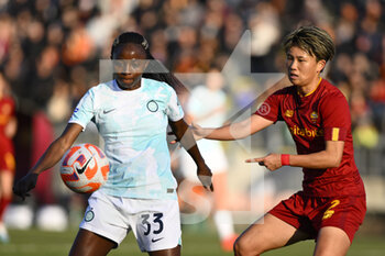 2023-02-11 - Ajara Nchout Njoya of F.C. Inter Women and Moeka Minami of AS Roma Women during the 17th day of the Serie A Championship between A.S. Roma Women and F.C. Inter Women at the Stadio Tre Fontane on 11th of February, 2023 in Rome, Italy. - AS ROMA VS INTER - FC INTERNAZIONALE - ITALIAN SERIE A WOMEN - SOCCER