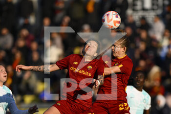 2023-02-11 - Elena Linari of AS Roma Women and Carina Wenninger of AS Roma Women during the 17th day of the Serie A Championship between A.S. Roma Women and F.C. Inter Women at the Stadio Tre Fontane on 11th of February, 2023 in Rome, Italy. - AS ROMA VS INTER - FC INTERNAZIONALE - ITALIAN SERIE A WOMEN - SOCCER