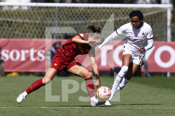 2023-04-01 - Emilie Bosshard Haavi of A.S. Roma and Lindsey Kimberley Thomas of A.C. Milan during the 21th day of the Serie A Championship Poule Scudetto between A.S. Roma Women and A.C. Milan Women at the stadio Tre Fontane on April 1, 2023 in Rome, Italy. - AS ROMA VS AC MILAN - ITALIAN SERIE A WOMEN - SOCCER