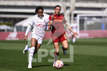 2023-04-01 - Lindsey Kimberley Thomas of A.C. Milan and Lucia Guglielmo of AS Roma Women during the 21th day of the Serie A Championship Poule Scudetto between A.S. Roma Women and A.C. Milan Women at the stadio Tre Fontane on April 1, 2023 in Rome, Italy. - AS ROMA VS AC MILAN - ITALIAN SERIE A WOMEN - SOCCER