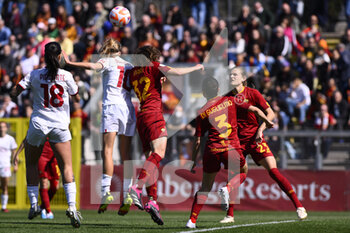 2023-04-01 - Kamila Dubcová of A.C. Milan and Elena Linari of AS Roma Women during the 21th day of the Serie A Championship Poule Scudetto between A.S. Roma Women and A.C. Milan Women at the stadio Tre Fontane on April 1, 2023 in Rome, Italy. - AS ROMA VS AC MILAN - ITALIAN SERIE A WOMEN - SOCCER