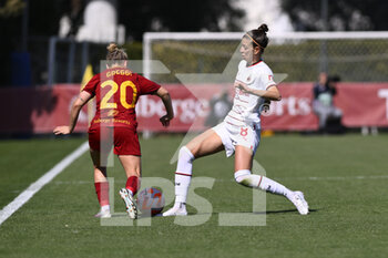 2023-04-01 - Greta Adami of A.C. Milan and Giada Greggi of AS Roma Women during the 21th day of the Serie A Championship Poule Scudetto between A.S. Roma Women and A.C. Milan Women at the stadio Tre Fontane on April 1, 2023 in Rome, Italy. - AS ROMA VS AC MILAN - ITALIAN SERIE A WOMEN - SOCCER