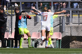 2023-04-01 - Valery Vigilucci of A.C. Milan celebrates after scoring the 1-1 during the 21th day of the Serie A Championship Poule Scudetto between A.S. Roma Women and A.C. Milan Women at the stadio Tre Fontane on April 1, 2023 in Rome, Italy. - AS ROMA VS AC MILAN - ITALIAN SERIE A WOMEN - SOCCER