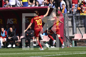 2023-04-01 - Emilie Bosshard Haavi of A.S. Roma celebrates after scoring the 2-1 during the 21th day of the Serie A Championship Poule Scudetto between A.S. Roma Women and A.C. Milan Women at the stadio Tre Fontane on April 1, 2023 in Rome, Italy. - AS ROMA VS AC MILAN - ITALIAN SERIE A WOMEN - SOCCER