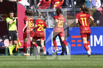 2023-04-01 - Emilie Bosshard Haavi of A.S. Roma celebrates after scoring the 2-1 during the 21th day of the Serie A Championship Poule Scudetto between A.S. Roma Women and A.C. Milan Women at the stadio Tre Fontane on April 1, 2023 in Rome, Italy. - AS ROMA VS AC MILAN - ITALIAN SERIE A WOMEN - SOCCER