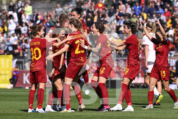 2023-04-01 - Emilie Bosshard Haavi of A.S. Roma celebrates after scoring the 3-1 during the 21th day of the Serie A Championship Poule Scudetto between A.S. Roma Women and A.C. Milan Women at the stadio Tre Fontane on April 1, 2023 in Rome, Italy. - AS ROMA VS AC MILAN - ITALIAN SERIE A WOMEN - SOCCER