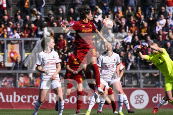 2023-04-01 - Valentina Giacinti of AS Roma Women and Laura Giuliani of A.C. Milan during the 21th day of the Serie A Championship Poule Scudetto between A.S. Roma Women and A.C. Milan Women at the stadio Tre Fontane on April 1, 2023 in Rome, Italy. - AS ROMA VS AC MILAN - ITALIAN SERIE A WOMEN - SOCCER