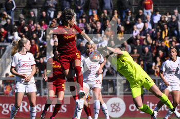 2023-04-01 - Valentina Giacinti of AS Roma Women and Laura Giuliani of A.C. Milan during the 21th day of the Serie A Championship Poule Scudetto between A.S. Roma Women and A.C. Milan Women at the stadio Tre Fontane on April 1, 2023 in Rome, Italy. - AS ROMA VS AC MILAN - ITALIAN SERIE A WOMEN - SOCCER