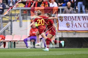2023-04-29 - Giada Greggi of AS Roma Women celebrates after scoring the 1-0 during the 6th day of the Serie A Championship Poule Scudetto between A.S. Roma Women vs ACF Fiorentina at the stadio Tre Fontane on April 29, 2023 in Rome, Italy. - AS ROMA VS ACF FIORENTINA - ITALIAN SERIE A WOMEN - SOCCER