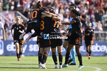 2023-09-30 - Saki Kumagai of A.S. Roma Women celebrates after scoring 1-0 during the 2nd day of the Serie A Championship between A.S. Roma Women - Como Women on September 30, 2023 at the Tre Fontane Stadium in Rome, Italy. - AS ROMA VS FC COMO WOMEN - ITALIAN SERIE A WOMEN - SOCCER