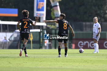 2023-09-30 - Saki Kumagai of A.S. Roma Women celebrates after scoring 1-0 during the 2nd day of the Serie A Championship between A.S. Roma Women - Como Women on September 30, 2023 at the Tre Fontane Stadium in Rome, Italy. - AS ROMA VS FC COMO WOMEN - ITALIAN SERIE A WOMEN - SOCCER
