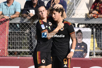 2023-09-30 - Valentina Giacinti of A.S. Roma Women celebrates after scoring 2-0 during the 2nd day of the Serie A Championship between A.S. Roma Women - Como Women on September 30, 2023 at the Tre Fontane Stadium in Rome, Italy. - AS ROMA VS FC COMO WOMEN - ITALIAN SERIE A WOMEN - SOCCER