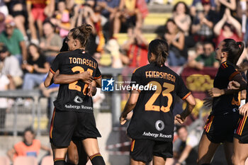 2023-09-30 - Martina Tomaselli of A.S. Roma Women celebrates after scoring 3-0 during the 2nd day of the Serie A Championship between A.S. Roma Women - Como Women on September 30, 2023 at the Tre Fontane Stadium in Rome, Italy. - AS ROMA VS FC COMO WOMEN - ITALIAN SERIE A WOMEN - SOCCER