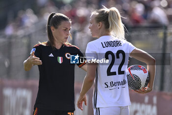 2023-09-30 - Emilie Haavi of A.S. Roma Women and Matilde Lundorf of Como Women during the 2nd day of the Serie A Championship between A.S. Roma Women - Como Women on September 30, 2023 at the Tre Fontane Stadium in Rome, Italy. - AS ROMA VS FC COMO WOMEN - ITALIAN SERIE A WOMEN - SOCCER