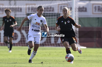 2023-09-30 - Margherita Monnecchi of Como Women and Barbara Latorre of A.S. Roma Women during the 2nd day of the Serie A Championship between A.S. Roma Women - Como Women on September 30, 2023 at the Tre Fontane Stadium in Rome, Italy. - AS ROMA VS FC COMO WOMEN - ITALIAN SERIE A WOMEN - SOCCER