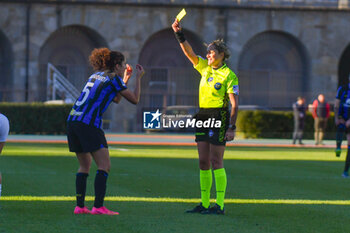 2023-11-25 - yellow card for Karchouni of Inter during Serie A Femminile match between Inter Women and AC Milan Women at Arena Civica Gianni Brera, Milano - FC INTERNAZIONALE WOMEN VS AC MILAN - ITALIAN SERIE A WOMEN - SOCCER