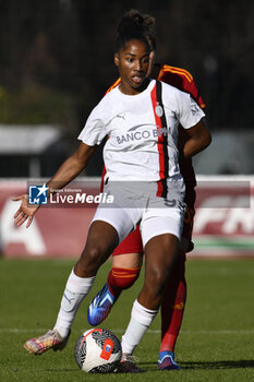 2023-12-10 - Chante Dompig of A.C. Milan Femminile and Elena Linari of A.S. Roma Women during the 10th day of the Serie A Championship between A.S. Roma Women vs A.C. MIlan on 10 December 2023 at the Tre Fontane Stadium in Rome, Italy. - AS ROMA VS AC MILAN - ITALIAN SERIE A WOMEN - SOCCER