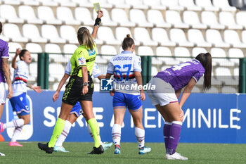 2023-11-12 - Yellow Card for Giordano of Sampdoria during Italian Serie A Women between UC Sampdoria W and ACF Fiorentina at Stadio Silvio Piola, Vercelli - SAMPDORIA WOMEN VS FIORENTINA WOMEN - ITALIAN SERIE A WOMEN - SOCCER