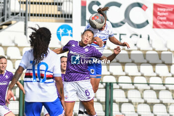 2023-11-12 - Aerial contrast during Italian Serie A Women between UC Sampdoria W and ACF Fiorentina at Stadio Silvio Piola, Vercelli - SAMPDORIA WOMEN VS FIORENTINA WOMEN - ITALIAN SERIE A WOMEN - SOCCER