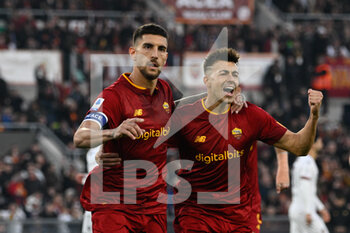 2023-01-04 - Lorenzo Pellegrini (AS Roma) Stephan El Shaarawy (AS Roma) celebrates after scoring the goal 1-0 during the Italian Football Championship League A 2022/2023 match between AS Roma vs Bologna FC at the Olimpic Stadium in Rome  on 04 Januaryr 2023. - AS ROMA VS BOLOGNA FC - ITALIAN SERIE A - SOCCER