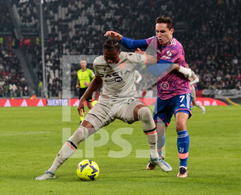 2023-01-07 - Kingsley Ehizibue of Udinese Calcio and Federico Chiesa of Juventus Fc during the Italian Serie A, football match between Juventus Fc and Udinese Calcio on Jannuary 07, 2023 at Allianz Stadium, Turin, Italy. Photo Nderim Kaceli - JUVENTUS FC VS UDINESE CALCIO - ITALIAN SERIE A - SOCCER