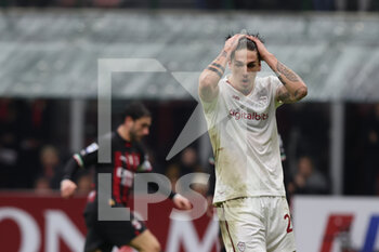 2023-01-08 - Nicolo Zaniolo of AS Roma reacts during Serie A 2022/23 football match between AC Milan and AS Roma at San Siro Stadium, Milan, Italy on January 08, 2023 - AC MILAN VS AS ROMA - ITALIAN SERIE A - SOCCER