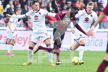 2023-01-08 - Sasa Lukic of Torino FC  and Dylan Bronn of US Salernitana  competes for the ball with during the friendly football match US Salernitana 1919 v FC Torino  at Arechi stadium  - US SALERNITANA VS TORINO FC - ITALIAN SERIE A - SOCCER