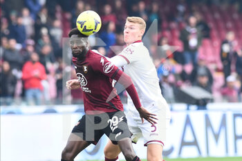 2023-01-08 - Boulaye Dia of US Salernitana  and Perr Schuurs of Torino FC  competes for the ball with during the friendly football match US Salernitana 1919 v FC Torino  at Arechi stadium  - US SALERNITANA VS TORINO FC - ITALIAN SERIE A - SOCCER