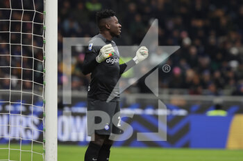 2023-01-14 - Andre Onana of FC Internazionale reacts during Serie A 2022/23 football match between FC Internazionale and Hellas Verona FC at Giuseppe Meazza Stadium, Milan, Italy on January 14, 2023 - INTER - FC INTERNAZIONALE VS HELLAS VERONA - ITALIAN SERIE A - SOCCER