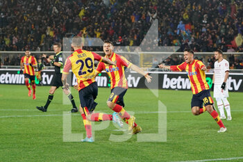 2023-01-14 - Alexis Blin (US Lecce) celebrates after scoring a goal with Lorenzo Colombo (US Lecce) - US LECCE VS AC MILAN - ITALIAN SERIE A - SOCCER