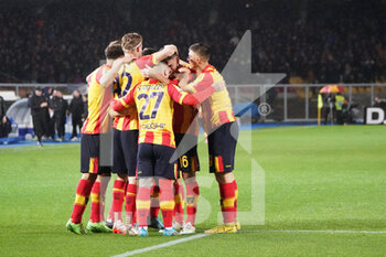 2023-01-14 - Alexis Blin (US Lecce) celebrates after scoring a goal with teammates - US LECCE VS AC MILAN - ITALIAN SERIE A - SOCCER